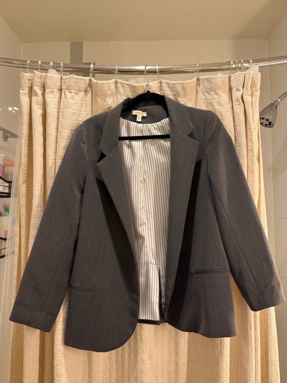Silence + Noise Charcoal Oversized Blazer with Pinstripe Satin Lining